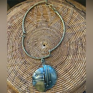 Modernist Sculptural Metal Collar Necklace Brutalist Style Statement Pendant